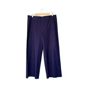 Eileen Fisher Dark Navy Wide-Leg Stretch Crepe Pants LG